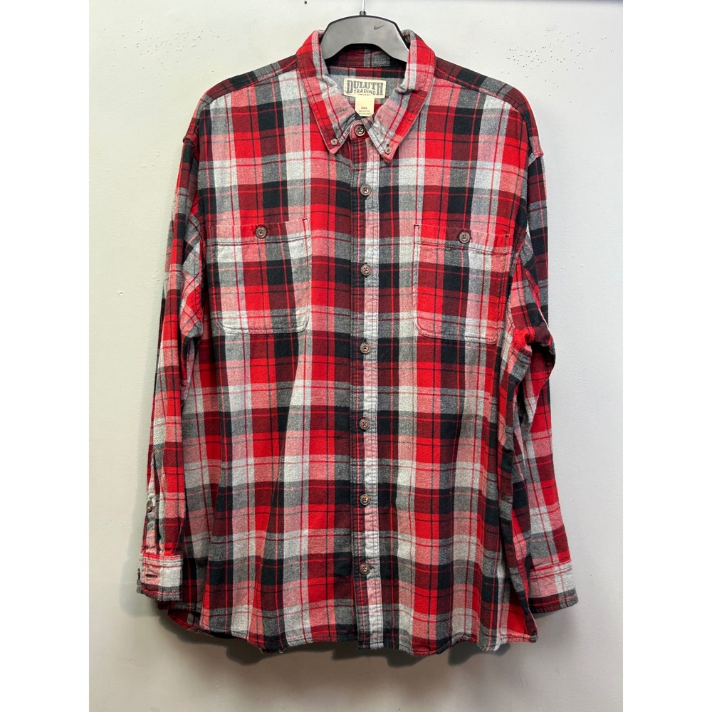 Duluth Trading Co Flannel Shirt Mens 2XL Red Plaid Button Down outdoors Workwear